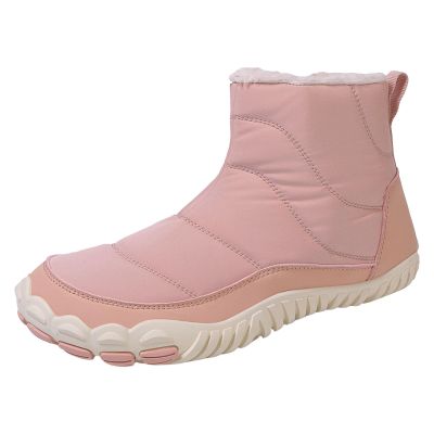 Winter Footwear Barefoot Shoes Women Men Warm Wide Toe Barefoot Walking Shoes Waterproof Fleece Lined Ankle Boots Non Slip Snow Boots with Side Zipper Pink
