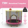 72" Trampoline for Kids with Net,6 FT Indoor & Outdoor Small Toddler Trampoline with Basketball Hoop & Dart Board for Ages 1-8, Birthday Gifts for Boys & Girls, Baby Toddler Christmas Toys Pink view 4
