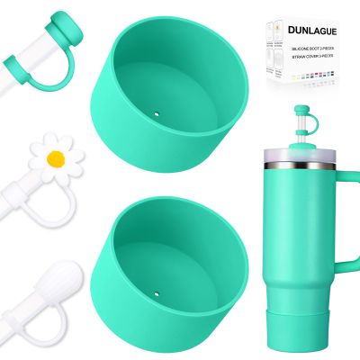 DUNLAGUE Boot and Straw Cover Set - 2pcs Silicone Boot, 3pcs Straw Cap, Bottom Protector for Stanley Cup H2.0 30oz & 40oz, Exact Color Match with Stanley, Accessories Tropical Teal