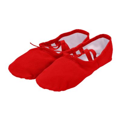 Canvas Ballet Slippers Ballet Shoes Elastic for Toddler Girls and Boys Split Sole Yoga Practice Dance Shoes (Red, 3.5 Big Kids)
