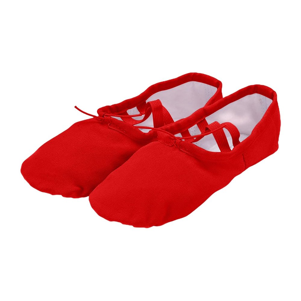 Canvas Ballet Slippers Ballet Shoes Elastic for Toddler Girls and Boys Split Sole Yoga Practice Dance Shoes (Red, 3.5 Big Kids)