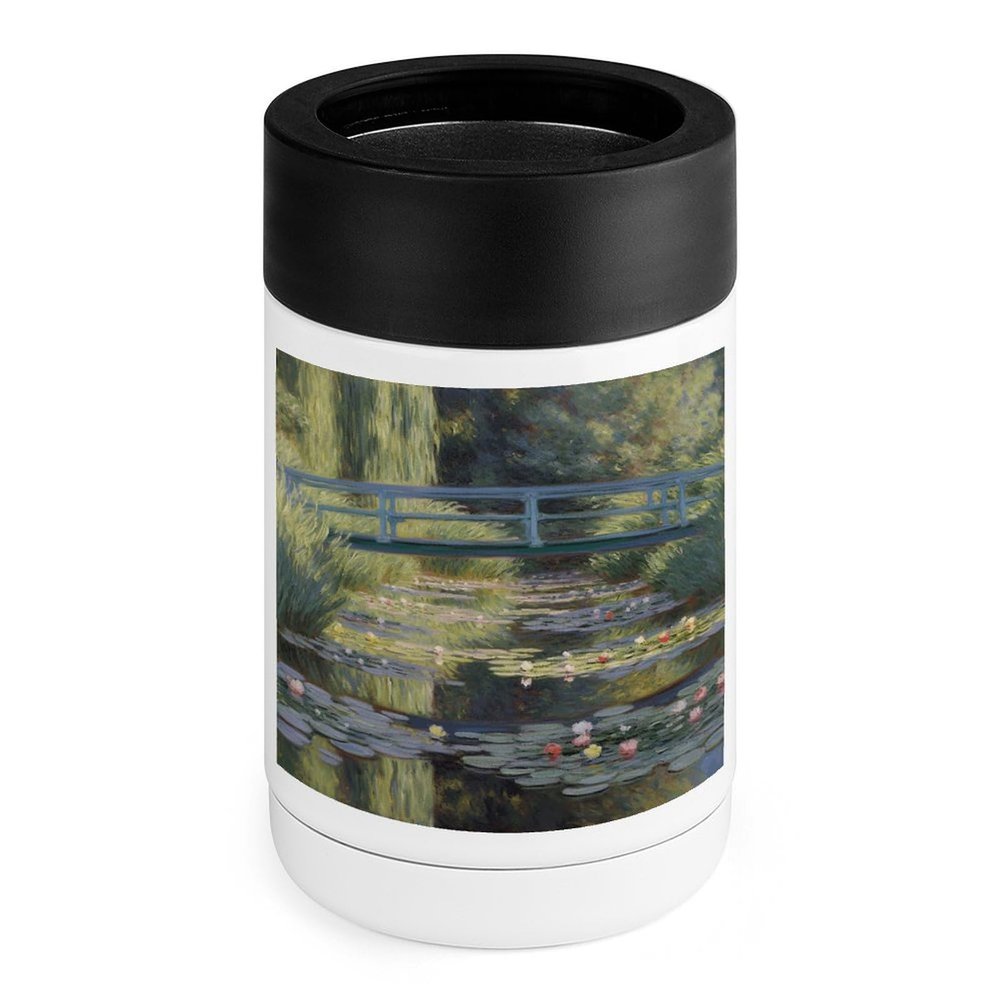 Stainless Steel Cooler with Silicone Sleeve, Water Lily Pond Print Multipurpose Beverage Chiller for Home, Office, and Outdoor Use