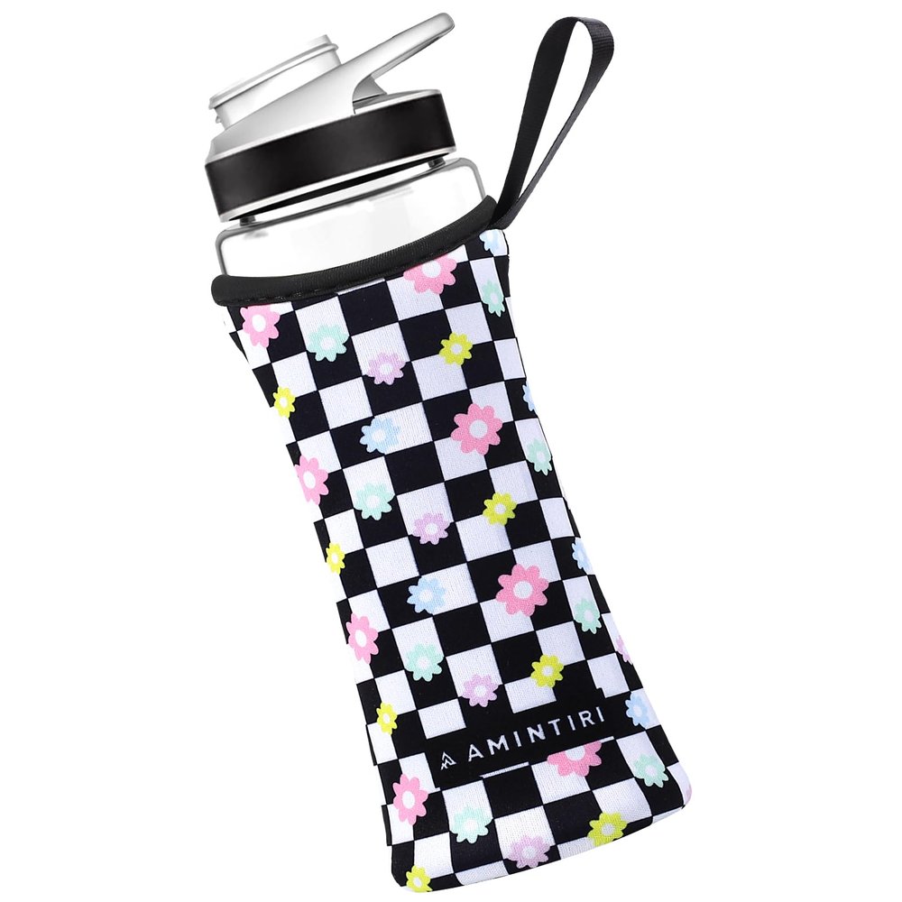 Cute Sleeve Compatible with 22oz 32oz Cirkul Plastic & Stainless Steel, Neoprene Insulator Sleeve for Cirkul, Sleeve for Cirkul with Convenient Handle Strap (Checkerboad&Daisy, 22 Ounces)