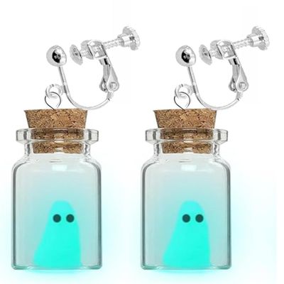 Cute Clip on Earrings for Women Non Pierced Funny Moss Ghost In A Bottle Glow The Dark Halloween Jewelry Idea Novelty, Blue