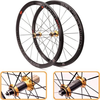 700C*23C-25C-28C Bicycle Front & Rear Wheel 40Mm Depth Clincher Carbon Road Bike Wheels Set V/C Brake Rim Sealed Bearing for 8 9 10 11 Speed(Gold)