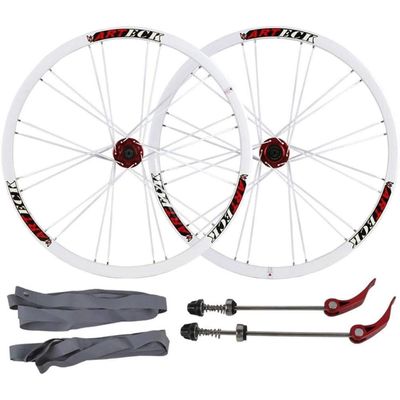 CFDZCP 26 Inch Bike Wheelset, Rim Alloy Double Wall White Black Brake Disc Wheel MTB Quick Release 24 Spoke for Steering Wheel Cassette 7/8/9/10 Speed(White)