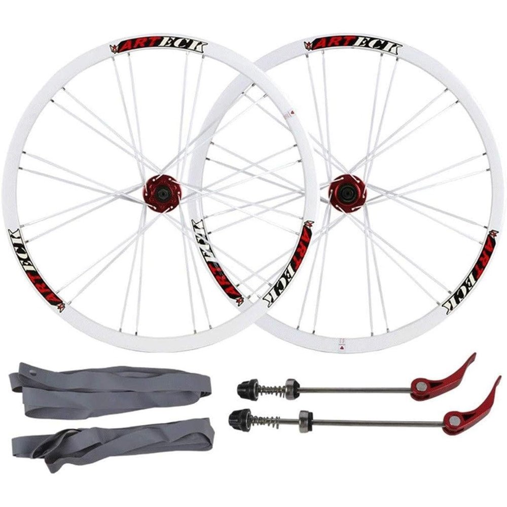 CFDZCP 26 Inch Bike Wheelset, Rim Alloy Double Wall White Black Brake Disc Wheel MTB Quick Release 24 Spoke for Steering Wheel Cassette 7/8/9/10 Speed(White)