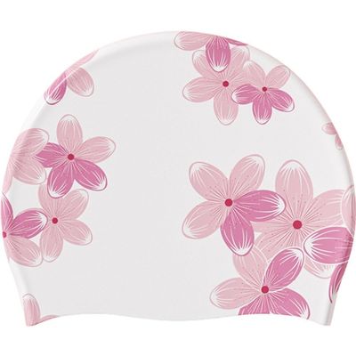 Vobumix Women's Silicone Swimming Cap Waterproof Swimming Hat Non-Slip Bathing Cap Cherry Blossoms Printed Cap Elastic Swimming Cap