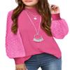 Arshiner Girls Puff Long Sleeve Sweaters Crewneck Lace Polka Dot Casual Knit Tops Peach Pink for 13-14 Years view 1