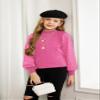 Arshiner Girls Puff Long Sleeve Sweaters Crewneck Lace Polka Dot Casual Knit Tops Peach Pink for 13-14 Years view 2