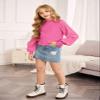 Arshiner Girls Puff Long Sleeve Sweaters Crewneck Lace Polka Dot Casual Knit Tops Peach Pink for 13-14 Years view 3