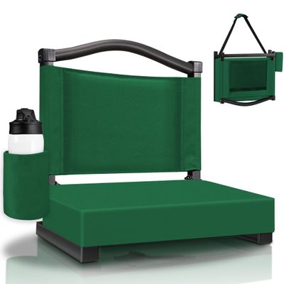 HABUTWAY Stadium Seats with Back Support and Thick Cushion Bleacher Seats with Backs and Cushion Wide, Stadium Chairs Include Shoulder Strap and Pocket, Perfect for Sports Events (Hunter Green)