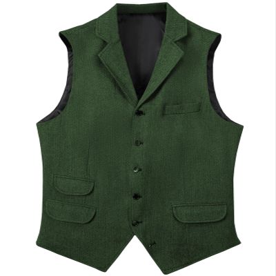 Garqia Clyon Men's Herringbone Wool Suit Vests Slim Fit Waistcoat Notch Lapel Vintage Casual Vest Green,L