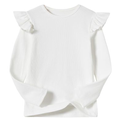 Beganly Girls Long Sleeve T-Shirt Cotton Rib-Knit Tees Toddler Stretch Basic Warm Round Neck Tops with Ruffle White 150