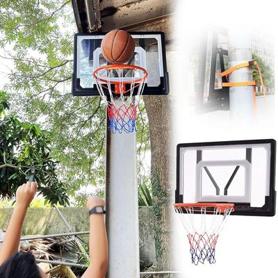 GFLCWYP PVC Basketball Backboard and Rim, 80X58 cm Suspended Basketball Hoop & Goals with Strap/Hooks, Mounts to Round, Vertical Poles, Fences, Trees