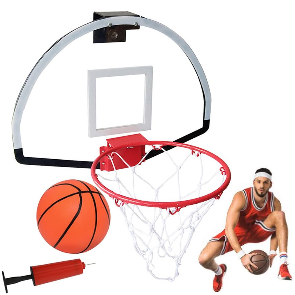 GFLCWYP 17.7 Inch Mini Over-The-Door Basketball Hoop for Indoor and Outdoor Small Door Hanging Room Basketball Hoop with Ball for Garage/Bedroom/Office (Oval)