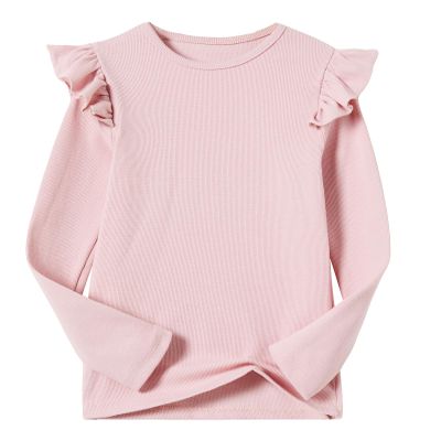 Beganly Girls Long Sleeve T-Shirt Cotton Rib-Knit Tees Toddler Stretch Basic Warm Round Neck Tops with Ruffle Pink 150