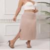Women's Satin Flowy Maxi Skirt Dressy Elastic High Waisted Silk Slip Ruffle Flared Cocktail Party Work A Line Skirts Champagne view 2