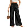 chouyatou Women's Wide Leg Faux Leather Pants Smocked High Waist Pu Leather Palazzo Pants with Pockets (Small, Black) view 1