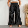 chouyatou Women's Wide Leg Faux Leather Pants Smocked High Waist Pu Leather Palazzo Pants with Pockets (Small, Black) view 2