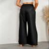 chouyatou Women's Wide Leg Faux Leather Pants Smocked High Waist Pu Leather Palazzo Pants with Pockets (Small, Black) view 3