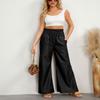 chouyatou Women's Wide Leg Faux Leather Pants Smocked High Waist Pu Leather Palazzo Pants with Pockets (Small, Black) view 4