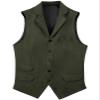 Garqia Clyon Men's Herringbone Wool Suit Vests Slim Fit Waistcoat Notch Lapel Vintage Casual Vest Army Green,L view 1