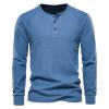 Men's Long Sleeve Ribbed Henley Shirts Stretch 3-Button Cotton T-Shirts Fashion Casual Basic Golf Tops (Medium,Blue) view 1