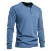 Men's Long Sleeve Ribbed Henley Shirts Stretch 3-Button Cotton T-Shirts Fashion Casual Basic Golf Tops (Medium,Blue) view 2