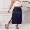 Women's Satin Midi Skirt Dressy Elastic High Waisted Silk Slip Flowy Ruffle Flared Cocktail Party Work A Line Skirts Navy Blue view 2