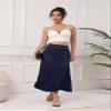 Women's Satin Midi Skirt Dressy Elastic High Waisted Silk Slip Flowy Ruffle Flared Cocktail Party Work A Line Skirts Navy Blue view 3