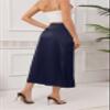Women's Satin Midi Skirt Dressy Elastic High Waisted Silk Slip Flowy Ruffle Flared Cocktail Party Work A Line Skirts Navy Blue view 4
