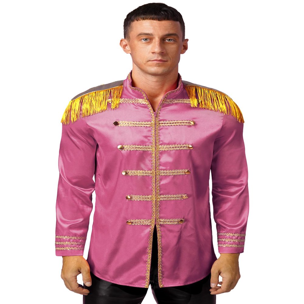 Alvivi Mens Halloween Xmas Sergeant Circus Jacket Costume Adults Hippie Music Star 1960s Fancy Dress Up Hot Pink 3X-Large