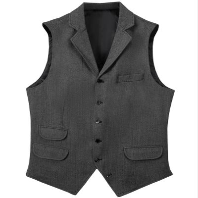 Garqia Clyon Men's Herringbone Wool Suit Vests Slim Fit Waistcoat Notch Lapel Vintage Casual Vest Grey,XS