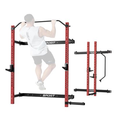 Folding Squat Rack Wall Mounted for Home Gym Garage, 1000 Pounds Capacity, 2.36" x 2.36" Power Rack with Pull Up Bar, J-Hooks and 360 Landmine
