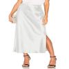 Women's Satin Midi Skirt Dressy Elastic High Waisted Silk Slip Flowy Ruffle Flared Cocktail Party Work A Line Skirts Ivory White view 1