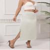 Women's Satin Midi Skirt Dressy Elastic High Waisted Silk Slip Flowy Ruffle Flared Cocktail Party Work A Line Skirts Ivory White view 2