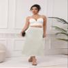 Women's Satin Midi Skirt Dressy Elastic High Waisted Silk Slip Flowy Ruffle Flared Cocktail Party Work A Line Skirts Ivory White view 3
