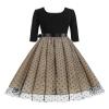 ABEHIK Women Floral Vintage Dress with Belt 3/4 Sleeve Fall Fashion 1950s Retro Embroidery Dresses Casual Formal A-Line Cocktail Wedding Guest Evening Tulle Swing Midi Dress Black Dots XXL view 3