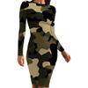 Casual Fall Dresses for Women 2024 Sexy Wrap Long Sleeve Bodycon Sundress Round Neck Camouflage Knee Length Maxi Dress view 1
