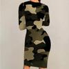 Casual Fall Dresses for Women 2024 Sexy Wrap Long Sleeve Bodycon Sundress Round Neck Camouflage Knee Length Maxi Dress view 4