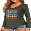 Thanksgiving Shirt for Women V Neck Thankful Graphic Long Sleeve Shirt Fall Casual Loose Blouse Tee TopGreen,Small view 2