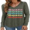 Thanksgiving Shirt for Women V Neck Thankful Graphic Long Sleeve Shirt Fall Casual Loose Blouse Tee TopGreen,Small view 3