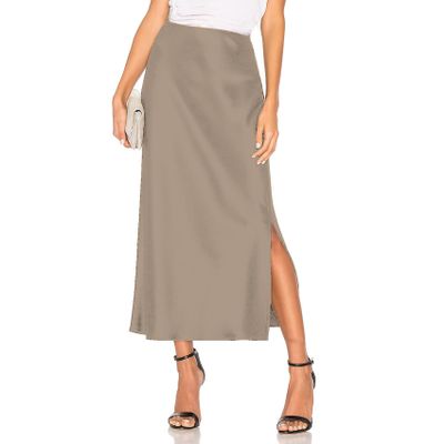 AIIYYQB Womens Summer Long Satin Silk Skirt Elastic High Waist A Line Skirts Cocktail Party Wedding Midi Skirts Light Khaki