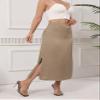 AIIYYQB Womens Summer Long Satin Silk Skirt Elastic High Waist A Line Skirts Cocktail Party Wedding Midi Skirts Light Khaki view 2