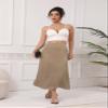 AIIYYQB Womens Summer Long Satin Silk Skirt Elastic High Waist A Line Skirts Cocktail Party Wedding Midi Skirts Light Khaki view 3