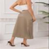 AIIYYQB Womens Summer Long Satin Silk Skirt Elastic High Waist A Line Skirts Cocktail Party Wedding Midi Skirts Light Khaki view 4