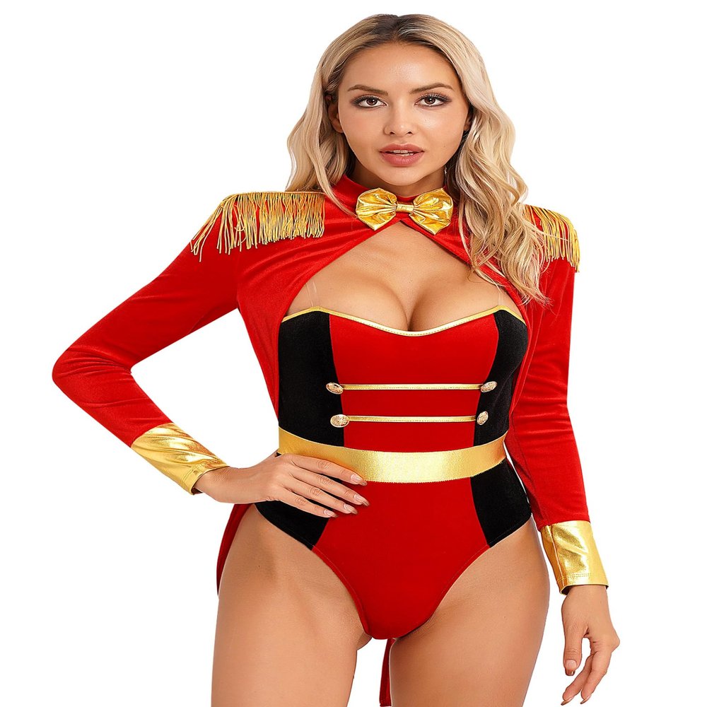 Jugaoge Women's Circus Ringmaster Cosplay Costume Ring Leader Outfit Master Lion Tamer Fancy Dress Red Medium