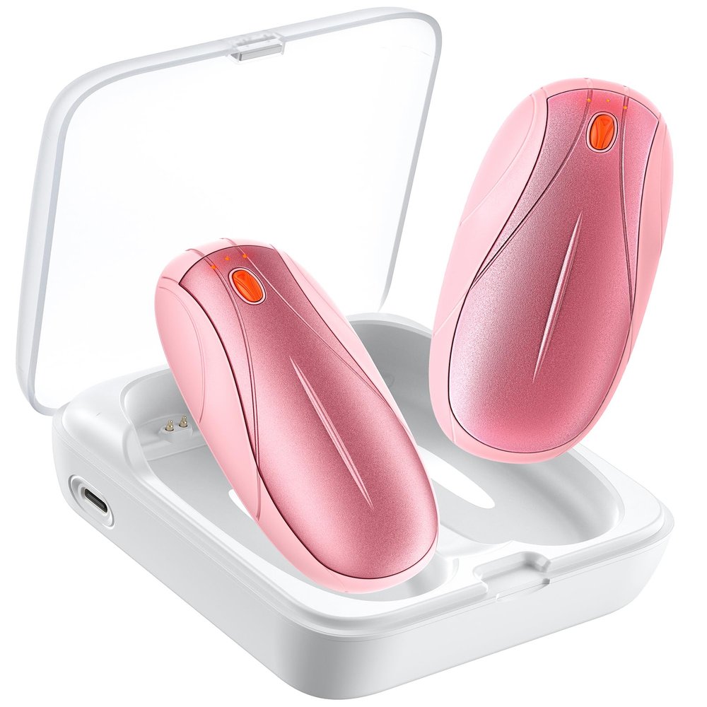 Hand Warmers Rechargeable 2Pack,14000mAh Electric Hand Warmers with Charging Case,Quick Charge Portable Heater,Gifts for Christmas,Winter,Outdoor,Camping,Hunting Accessories Pink