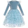 ABEHIK Christmas Dresses for Girls Long Sleeve Velvet Tulle Tutu Dress Toddler Sparkle Star Sequins Princess Dress Fall Winter Birthday Party Outfits Xmas Wedding Special Occasion Dresses Blue 18-24M view 1